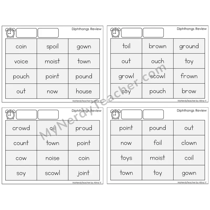 Diphthongs Review — BW (C9 — Fluency Drills)