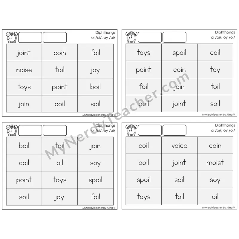 Diphthongs oi, oy /oi/ — BW (C9 — Fluency Drills)