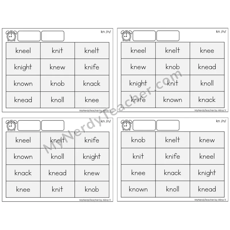 Silent Letter kn /n/ — BW (C9 — Fluency Drills)
