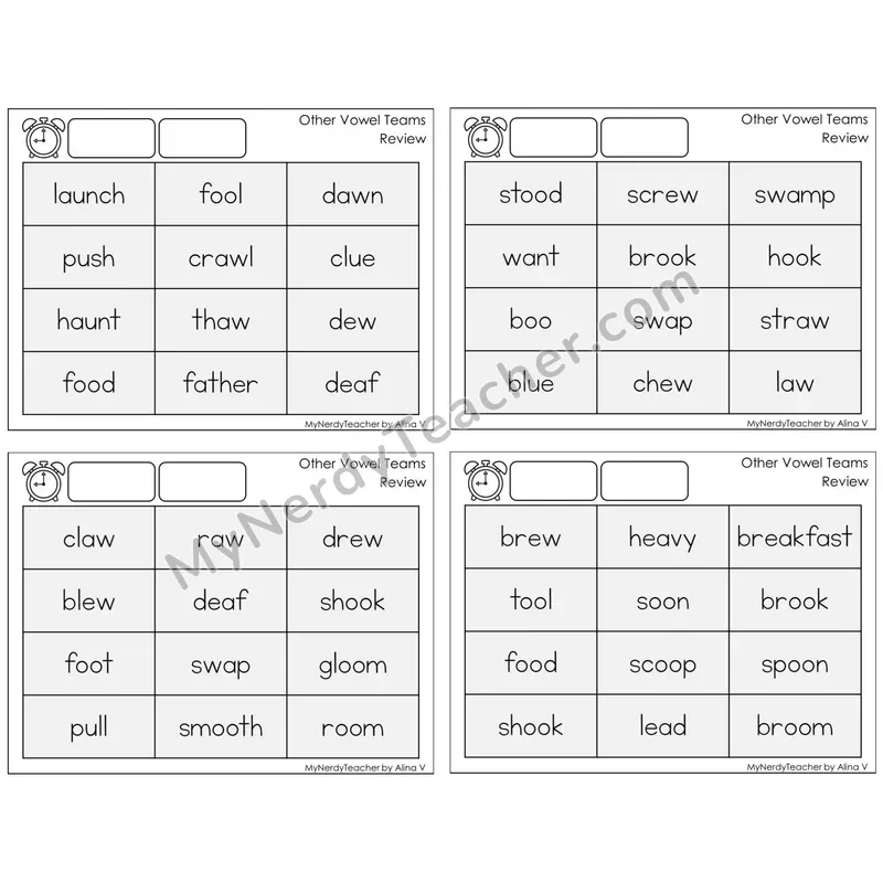 Other Vowel Teams Review — BW (C9 — Fluency Drills)