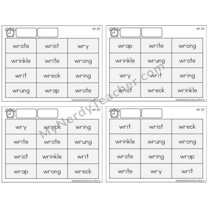 Silent Letter wr /r/ — BW (C9 — Fluency Drills)