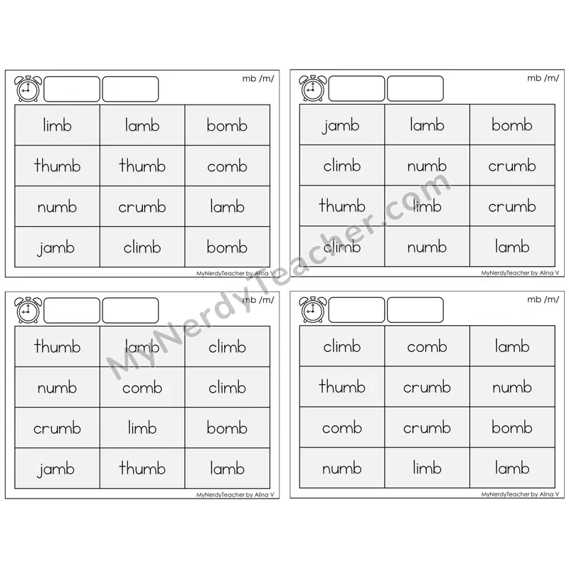 Silent Letter mb /m/ — BW (C9 — Fluency Drills)