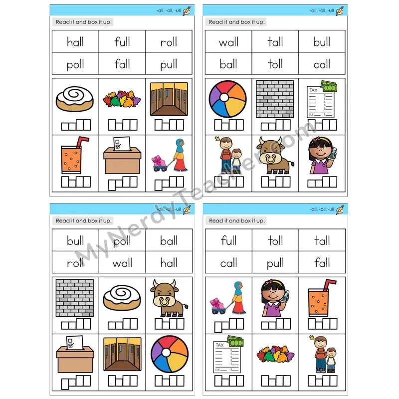 -all, -oll, -ull Word Families (C10 — Read and Box It Up)