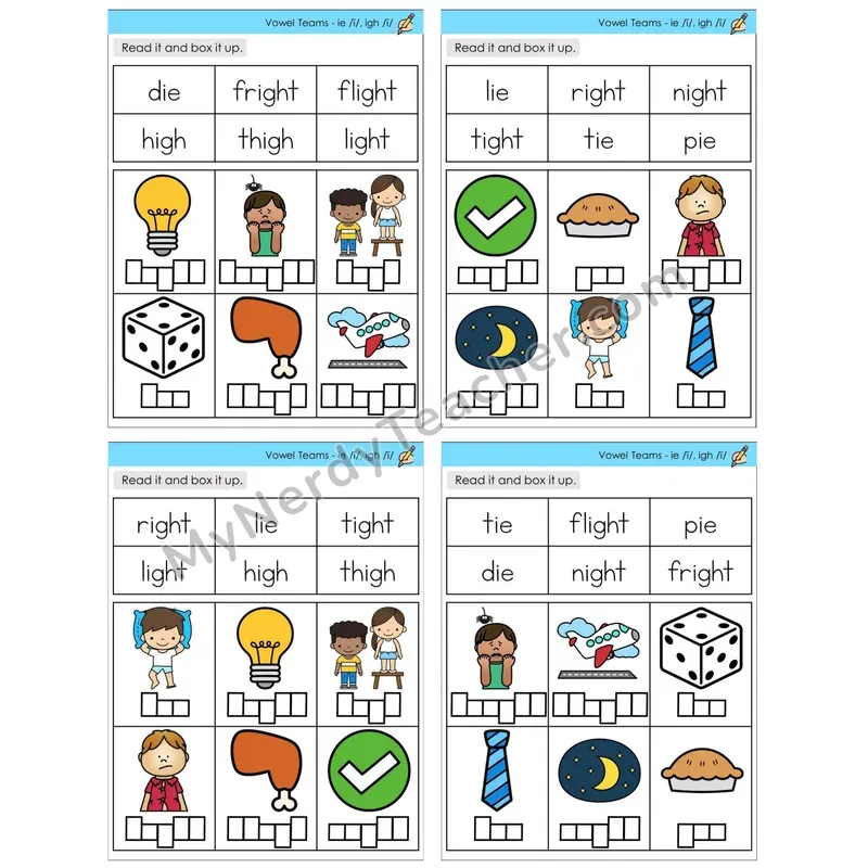 Vowel Teams ie, igh /i/ (C10 — Read and Box It Up)
