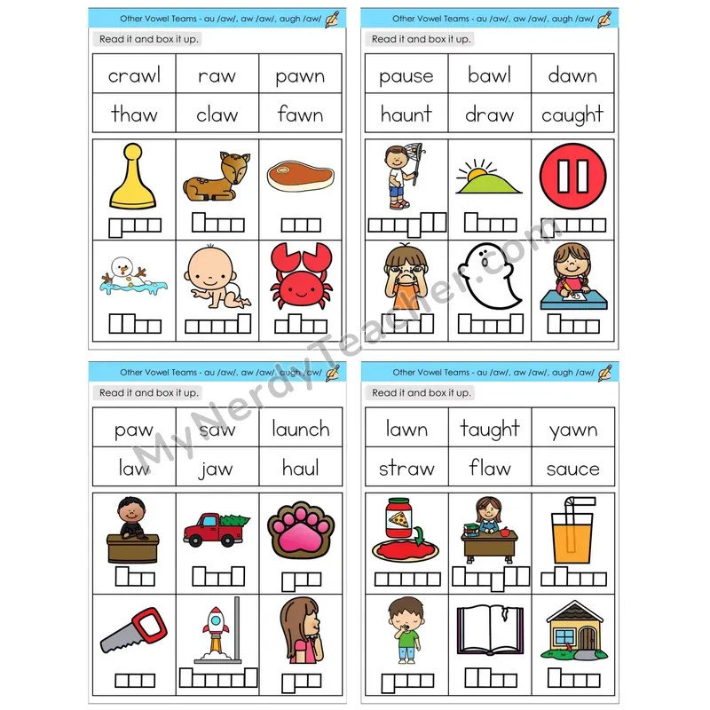 Vowel Teams au, aw, augh /aw/ (C10 — Read and Box It Up)