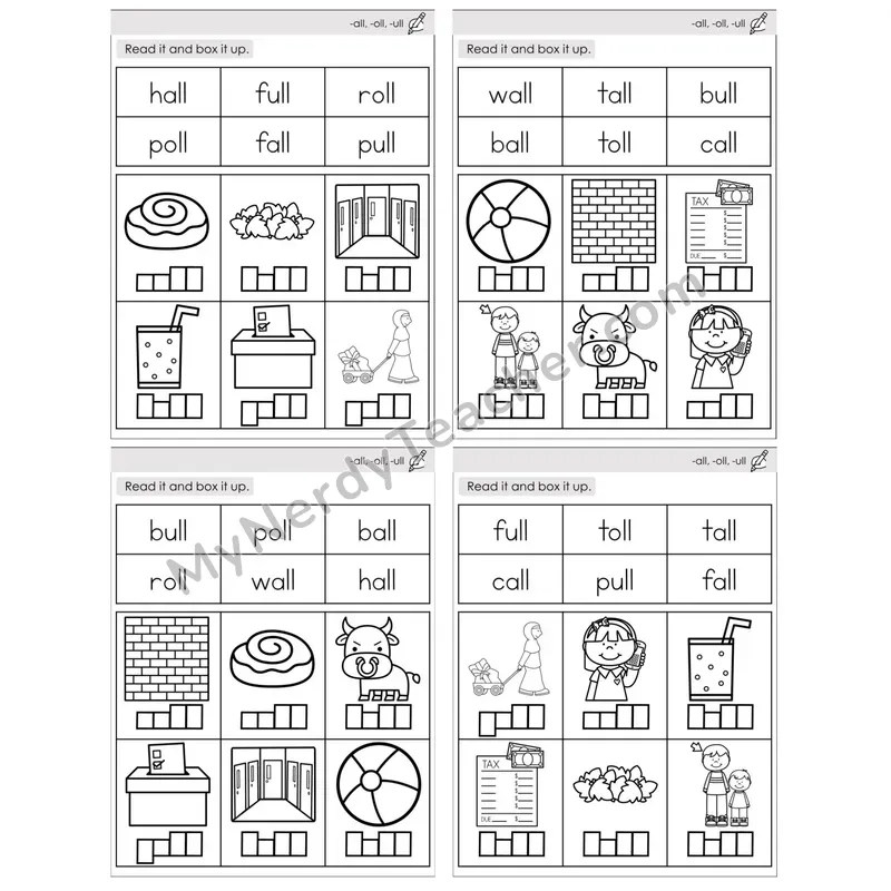 -all, -oll, -ull Word Families — BW (C10 — Read and Box It Up)