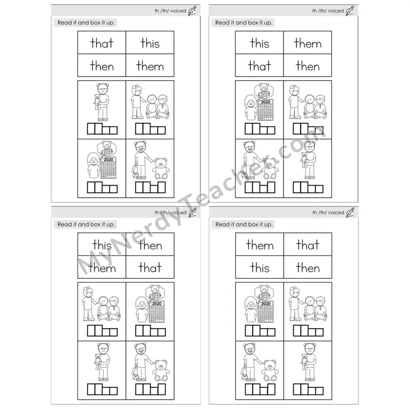 Digraphs th (Voiced & Unvoiced) — BW (C10 — Read and Box It Up)