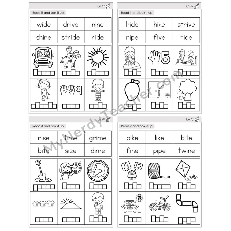 Long I Silent E (i_e) — BW (C10 — Read and Box It Up)