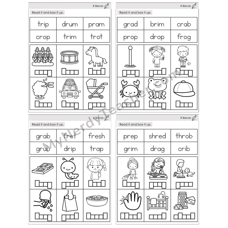 R Blends — BW (C10 — Read and Box It Up)