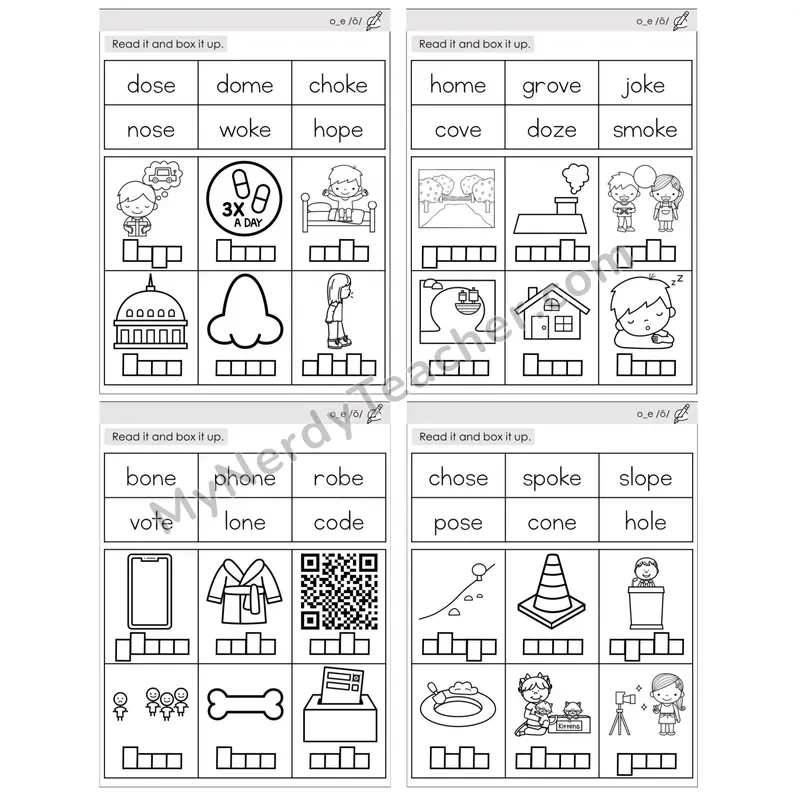 Long O Silent E (o_e) — BW (C10 — Read and Box It Up)