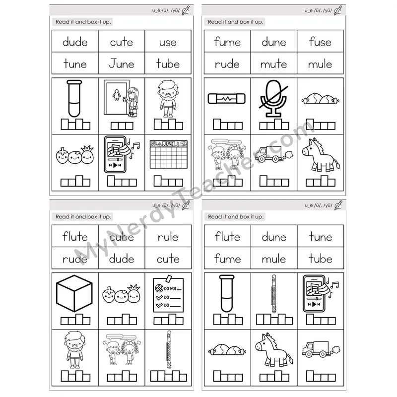 Long U Silent E (u_e) — BW (C10 — Read and Box It Up)