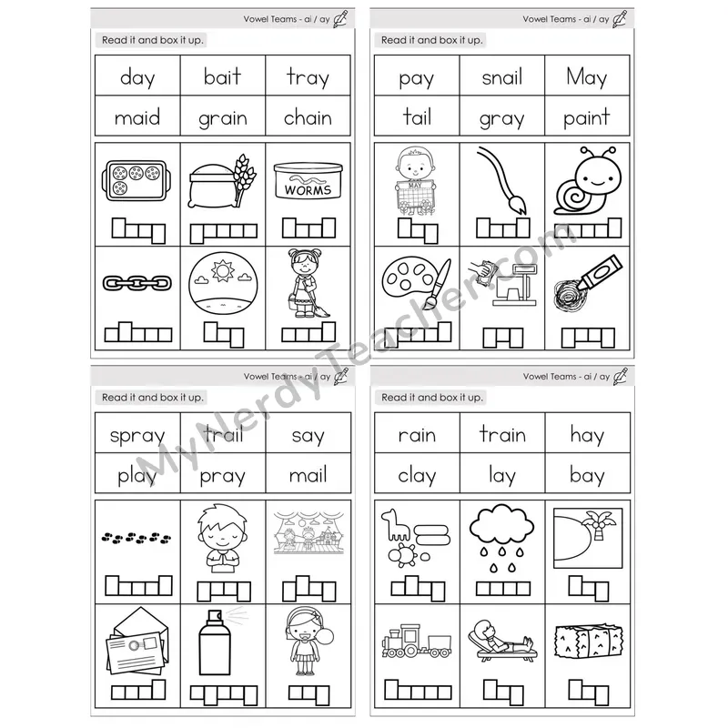Vowel Teams ai, ay /a/ — BW (C10 — Read and Box It Up)