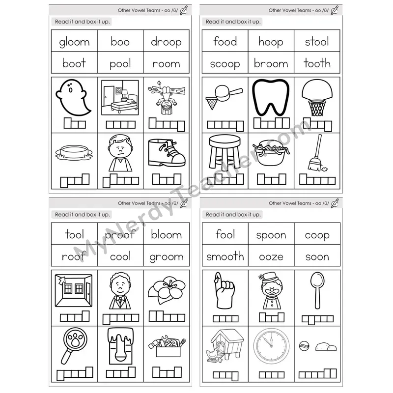 Vowel Teams oo /oo/ (moon) — BW (C10 — Read and Box It Up)