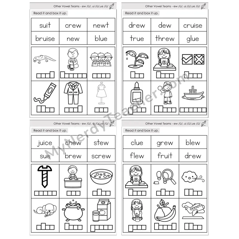 Vowel Teams ew, ui, ue /u/ — BW (C10 — Read and Box It Up)