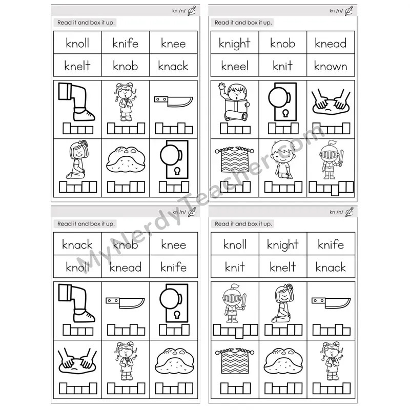 Silent Letter kn /n/ — BW (C10 — Read and Box It Up)