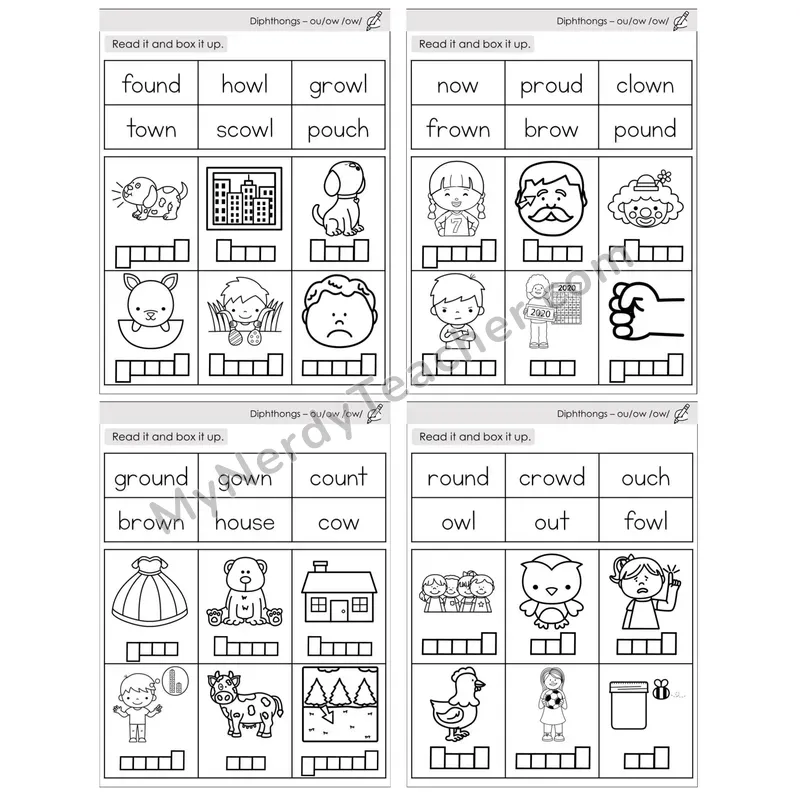 Diphthongs ou, ow /ow/ — BW (C10 — Read and Box It Up)