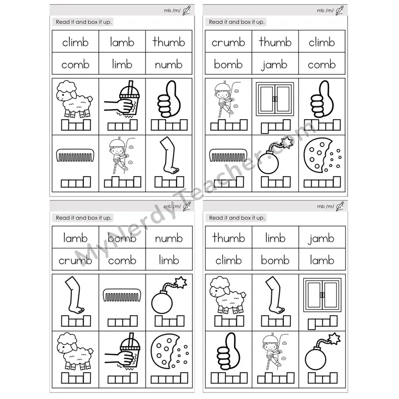 Silent Letter mb /m/ — BW (C10 — Read and Box It Up)