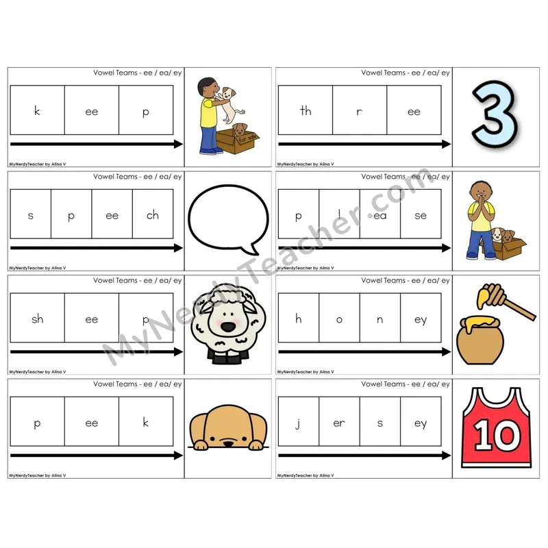 Vowel Teams ee, ea, ey /e/ (C11 — Graph It Puzzles)