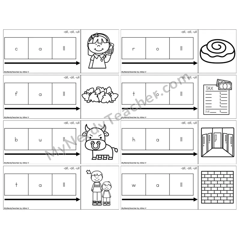 -all, -oll, -ull Word Families — BW (C11 — Graph It Puzzles)