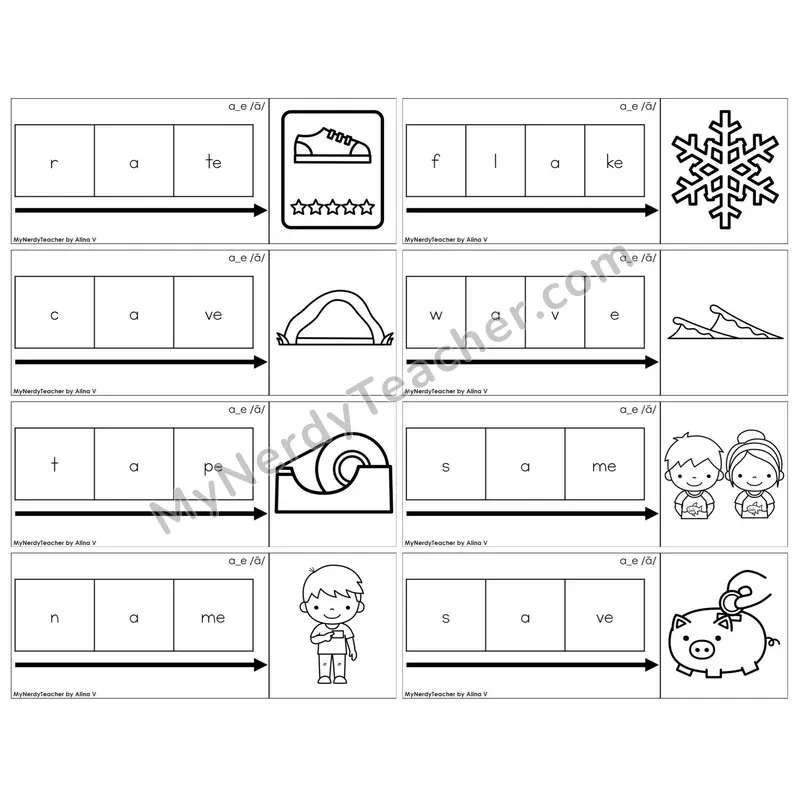 Long A Silent E (a_e) — BW (C11 — Graph It Puzzles)