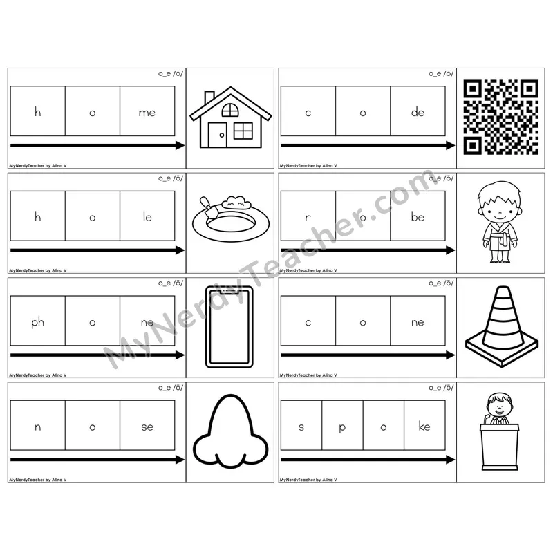 Long O Silent E (o_e) — BW (C11 — Graph It Puzzles)