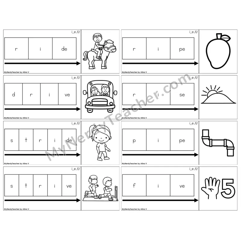 Long I Silent E (i_e) — BW (C11 — Graph It Puzzles)