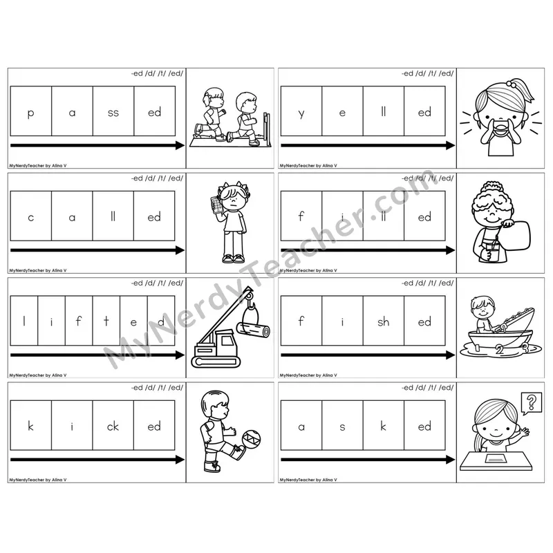 Inflectional Ending -ed (/d/, /t/, /ed/) — BW (C11 — Graph It Puzzles)