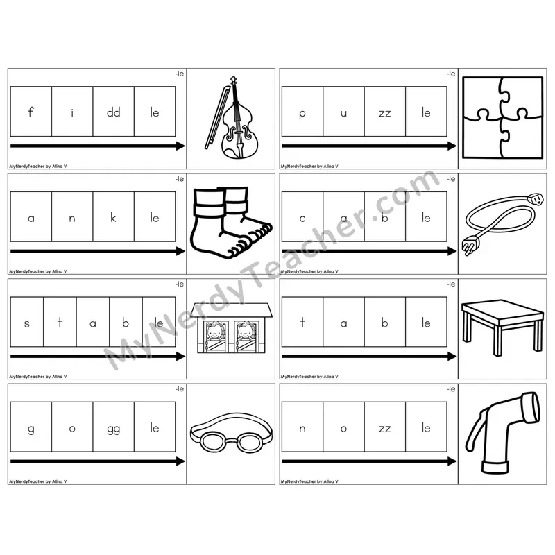 Consonant -le Syllable — BW (C11 — Graph It Puzzles)