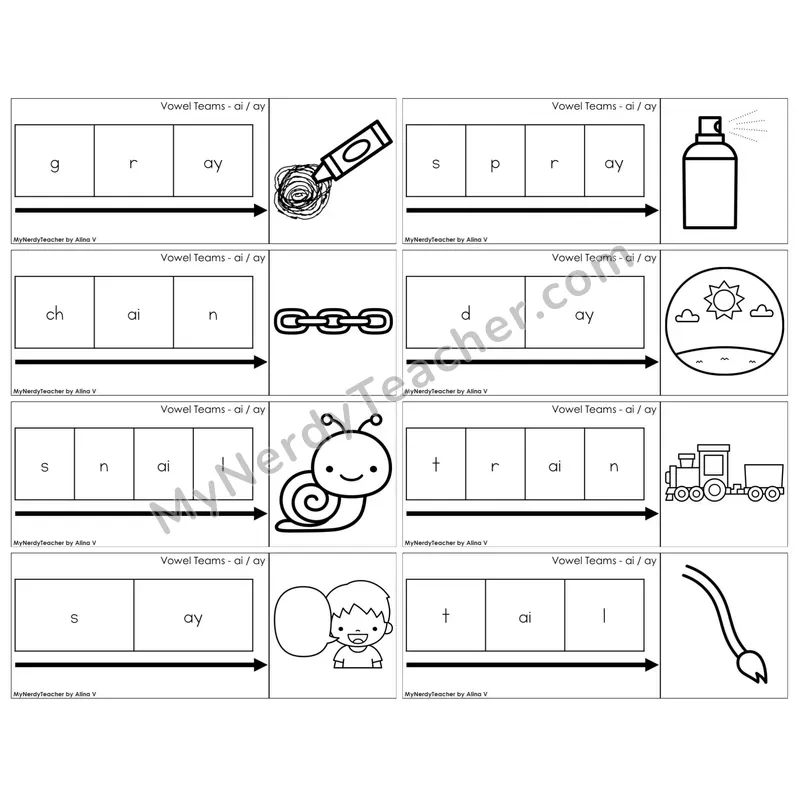 Vowel Teams ai, ay /a/ — BW (C11 — Graph It Puzzles)