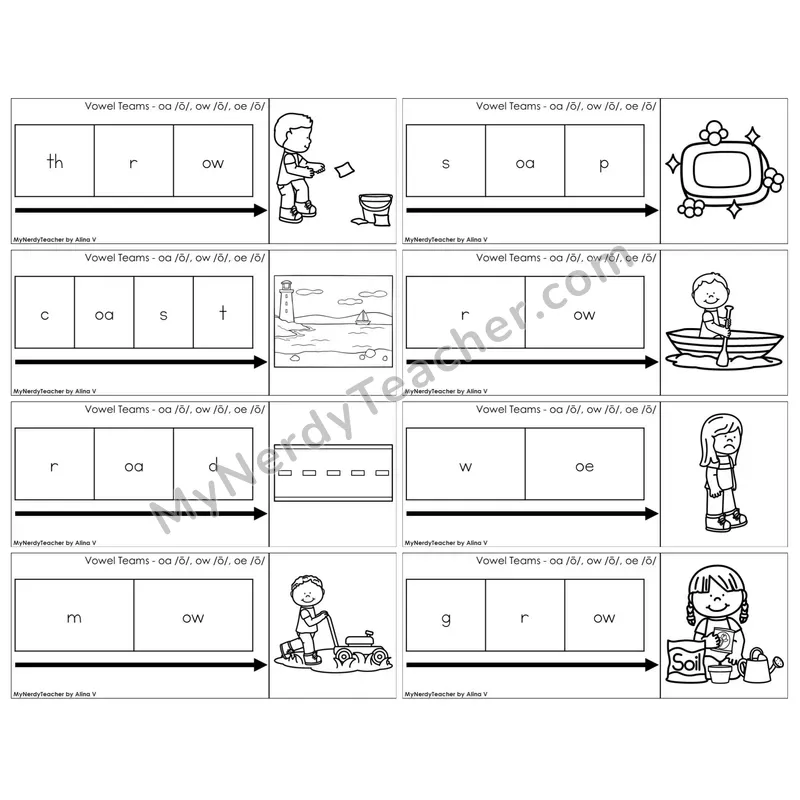 Vowel Teams oa, ow, oe /o/ — BW (C11 — Graph It Puzzles)