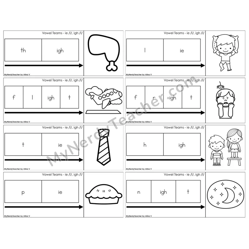 Vowel Teams ie, igh /i/ — BW (C11 — Graph It Puzzles)
