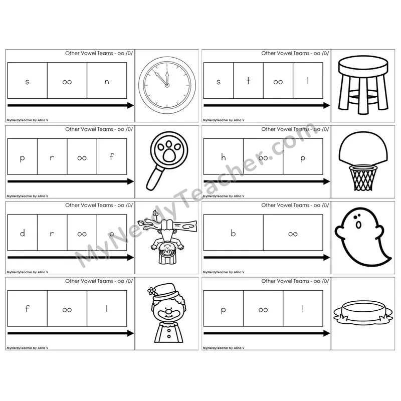 Vowel Teams oo /oo/ (moon) — BW (C11 — Graph It Puzzles)