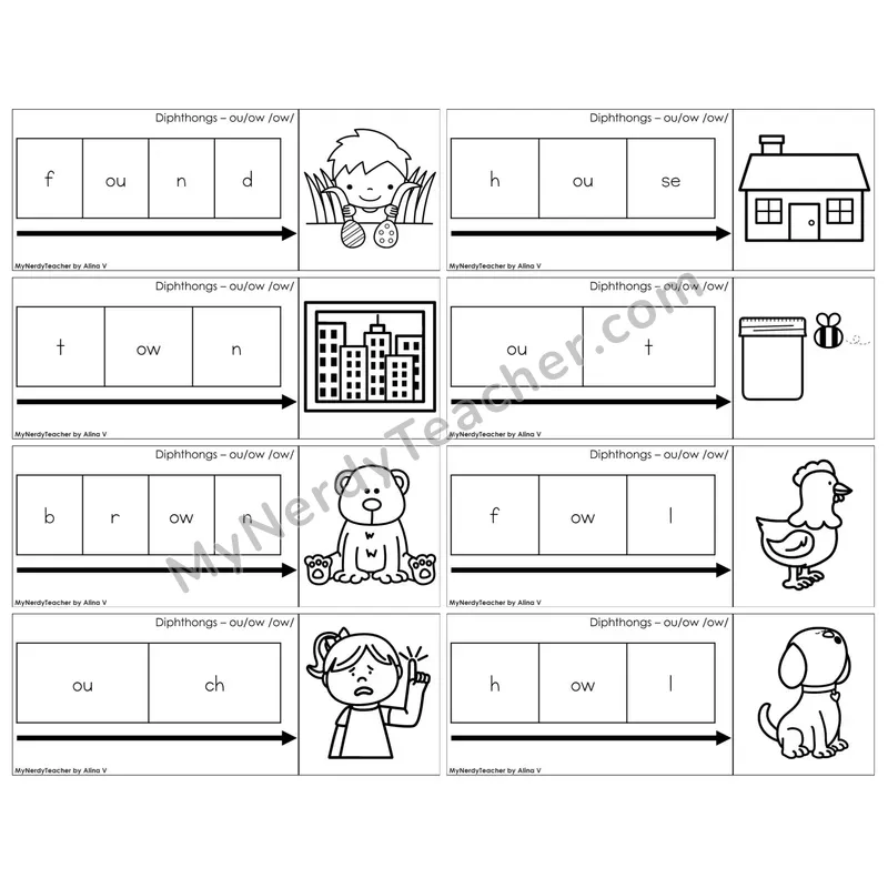 Diphthongs ou, ow /ow/ — BW (C11 — Graph It Puzzles)