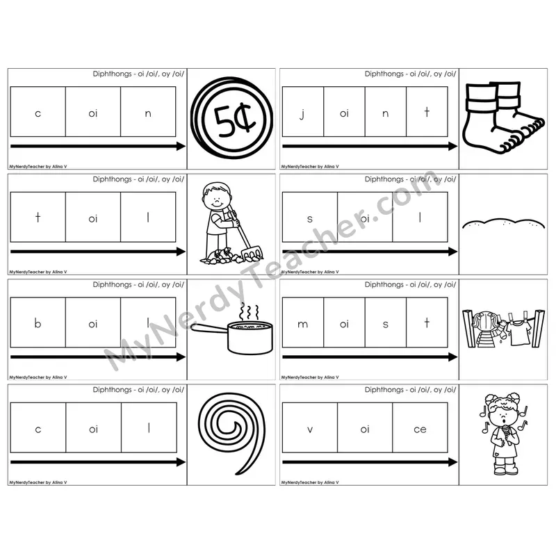 Diphthongs oi, oy /oi/ — BW (C11 — Graph It Puzzles)