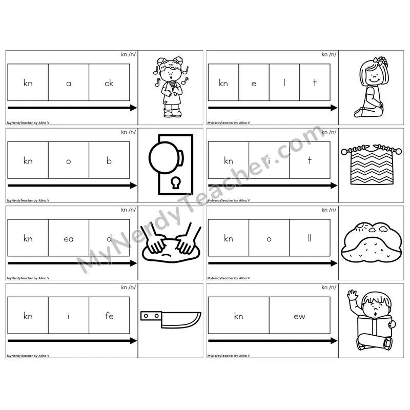 Silent Letter kn /n/ — BW (C11 — Graph It Puzzles)