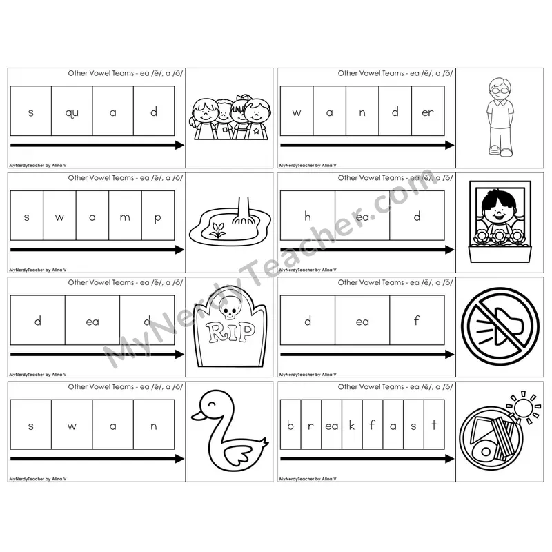 Vowel Teams ea /e/, a /o/ — BW (C11 — Graph It Puzzles)