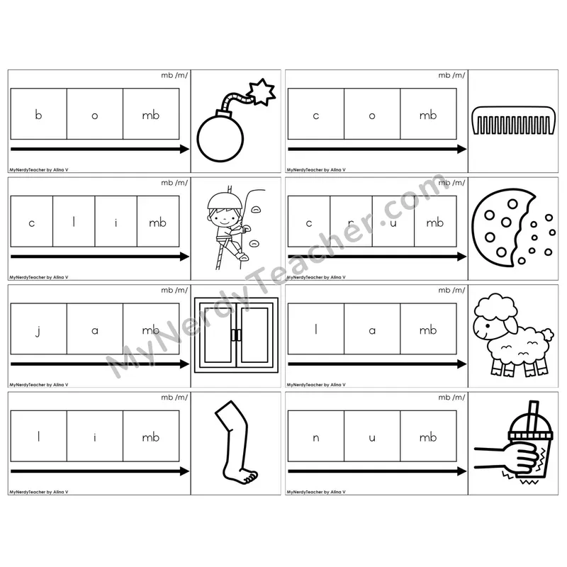 Silent Letter mb /m/ — BW (C11 — Graph It Puzzles)