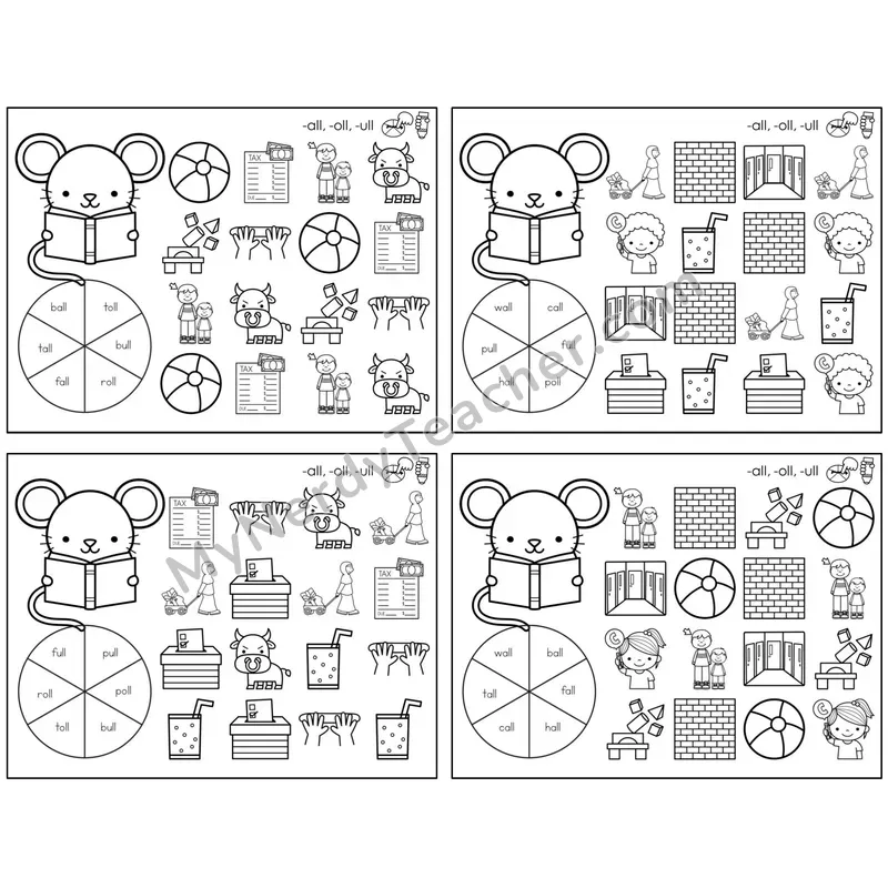 -all, -oll, -ull Word Families — BW (C12 — Spin and Dab)