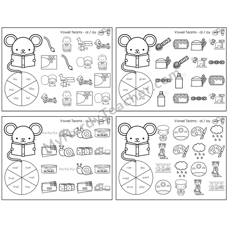Vowel Teams ai, ay /a/ — BW (C12 — Spin and Dab)