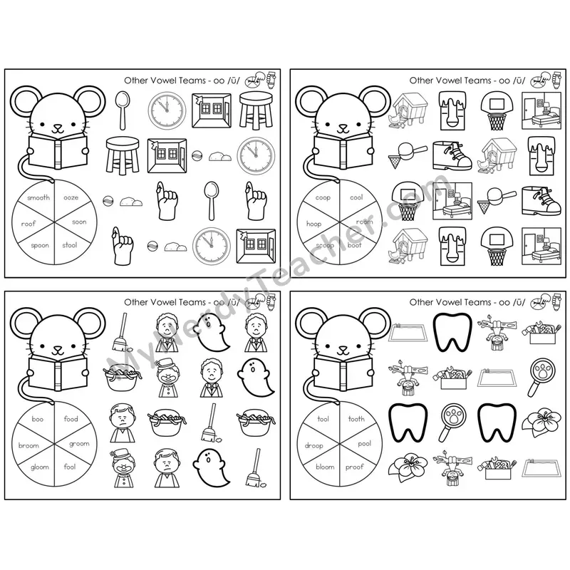 Vowel Teams oo /oo/ (moon) — BW (C12 — Spin and Dab)