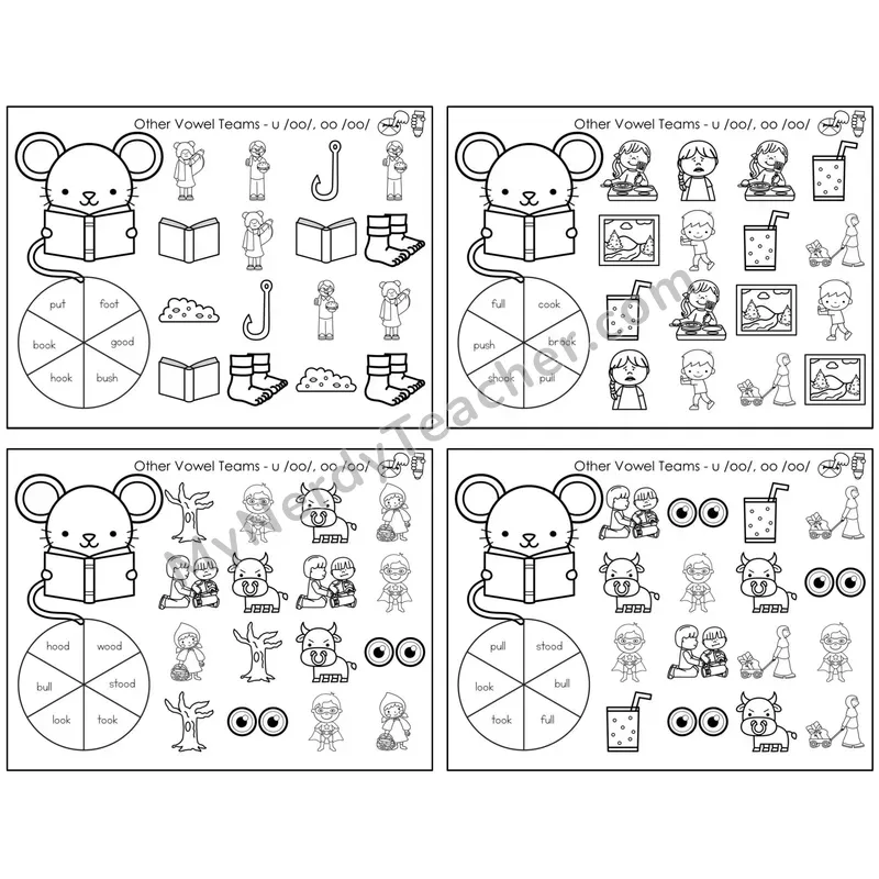 Vowel Teams oo, u /oo/ (book) — BW (C12 — Spin and Dab)