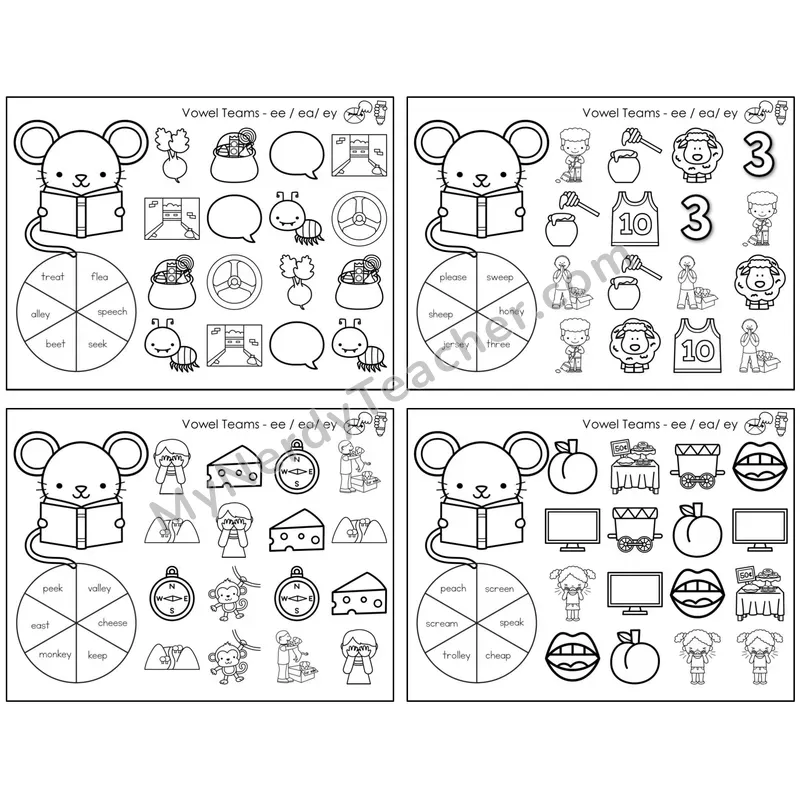 Vowel Teams ee, ea, ey /e/ — BW (C12 — Spin and Dab)