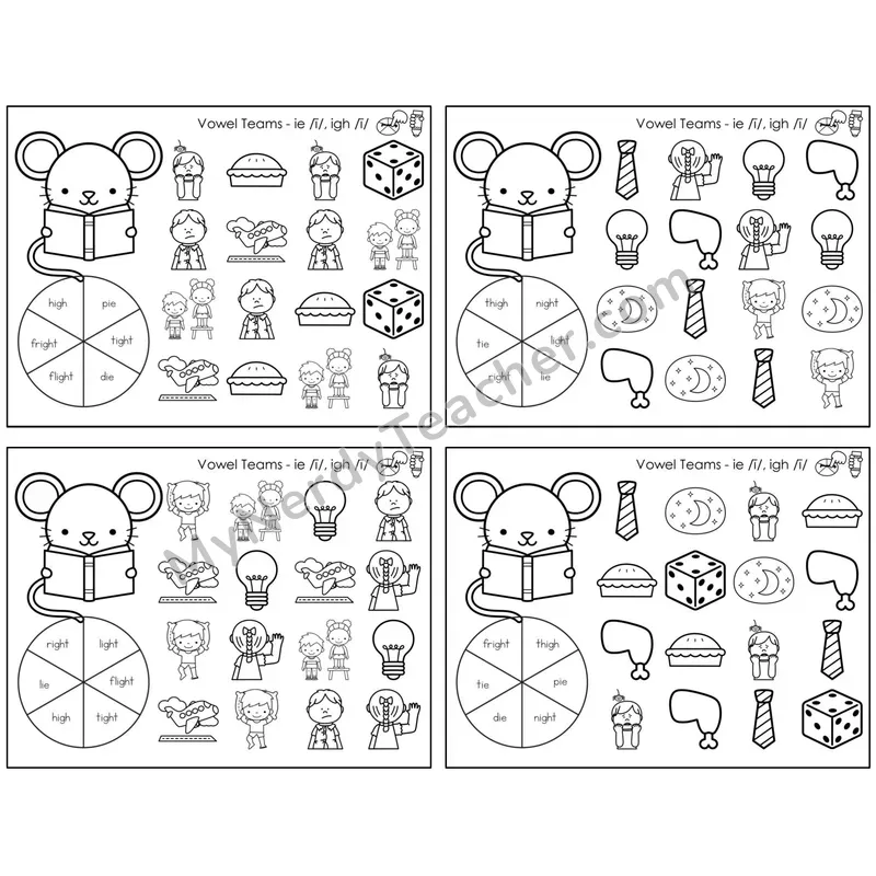Vowel Teams ie, igh /i/ — BW (C12 — Spin and Dab)