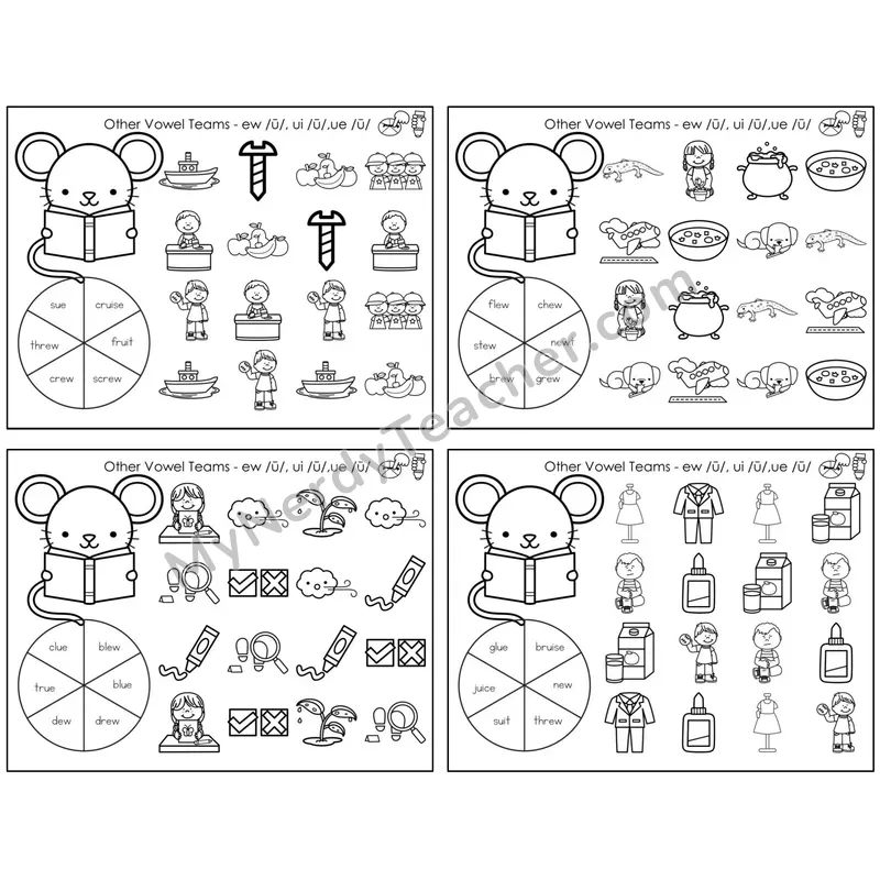 Vowel Teams ew, ui, ue /u/ — BW (C12 — Spin and Dab)