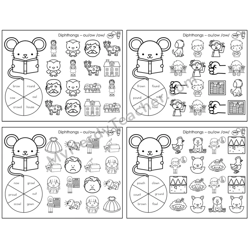Diphthongs ou, ow /ow/ — BW (C12 — Spin and Dab)