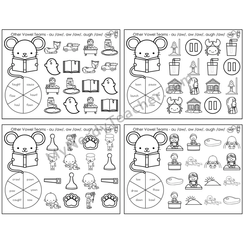 Vowel Teams au, aw, augh /aw/ — BW (C12 — Spin and Dab)