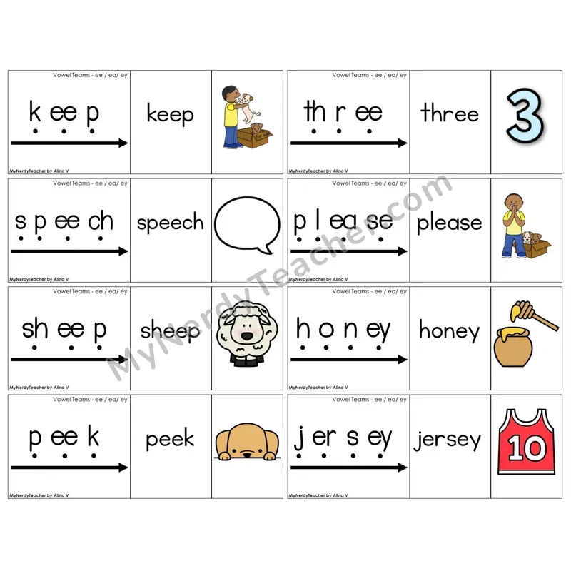 Vowel Teams ee, ea, ey /e/ (C13 — Blend It Puzzles)