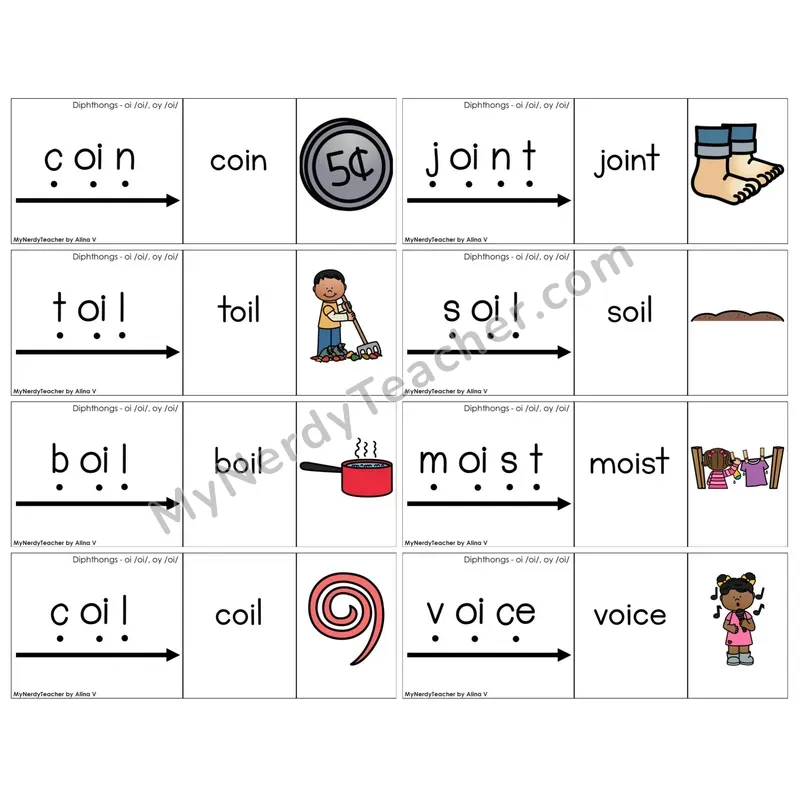 Diphthongs oi, oy /oi/ (C13 — Blend It Puzzles)