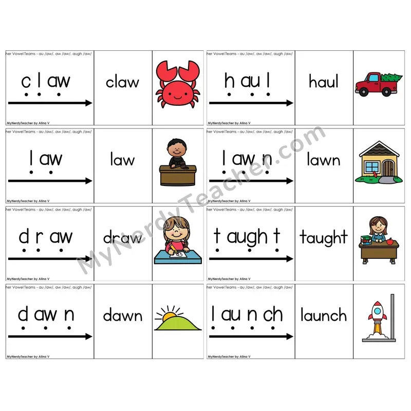 Vowel Teams au, aw, augh /aw/ (C13 — Blend It Puzzles)