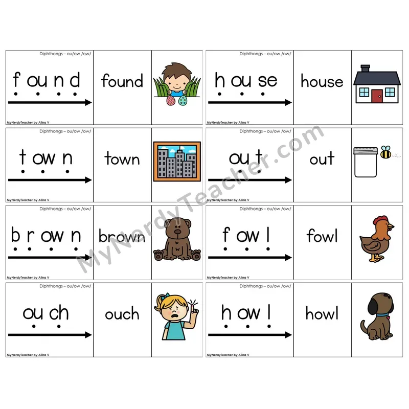 Diphthongs ou, ow /ow/ (C13 — Blend It Puzzles)